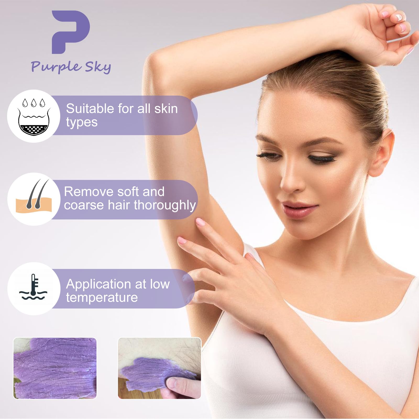 PURPLESKY stripless wax beads remove hair without cloth strips