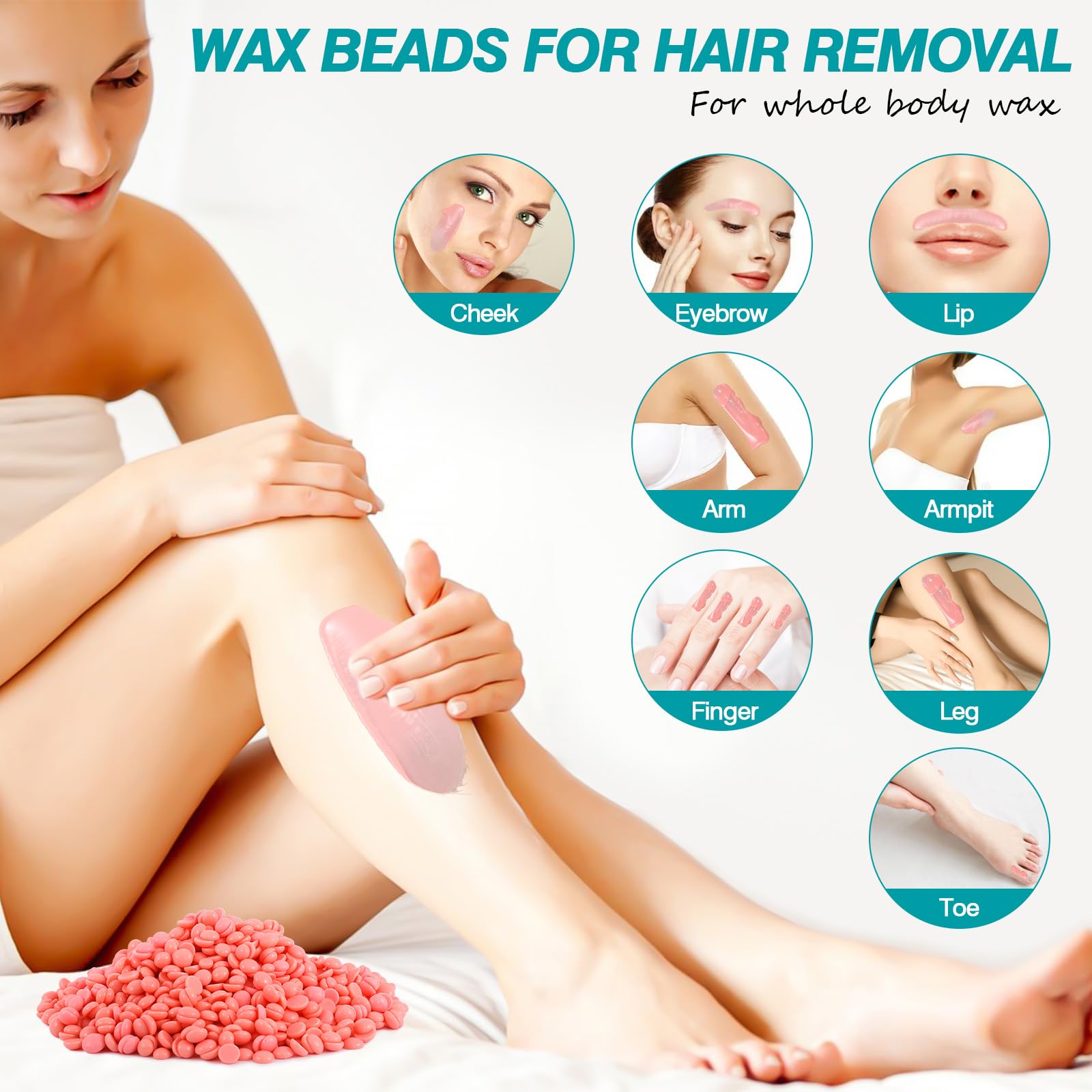 PURPLESKY wax beads applied to skin for smooth waxing results.