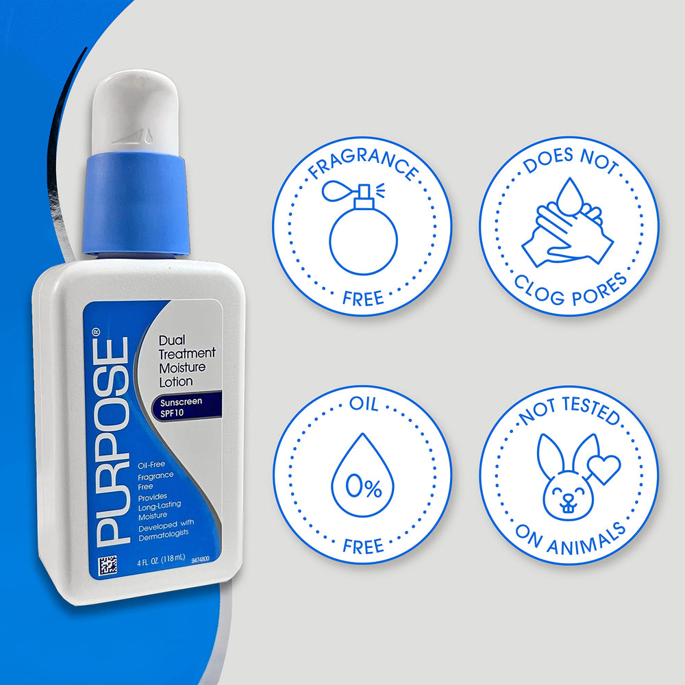 Retail shelf display of the Purpose Dual Treatment Moisturizer SPF 10 duo.