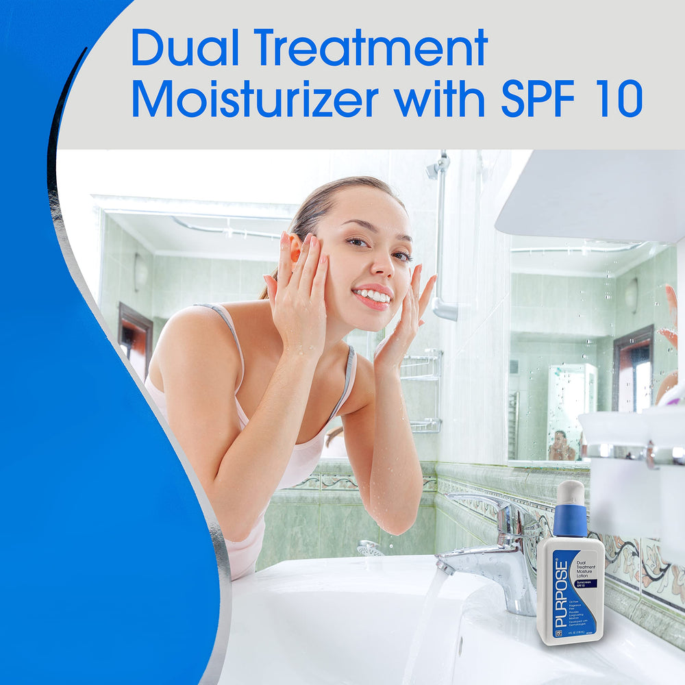 Compact packaging box for Purpose Dual Treatment Moisturizer SPF 10 two-pack.