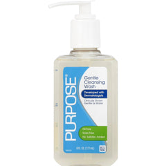Purpose Gentle Cleansing Wash bottle close-up for all skin types.