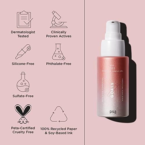 Purposeful Skincare PSA Goals bottle and label indicating all skin types suitability
