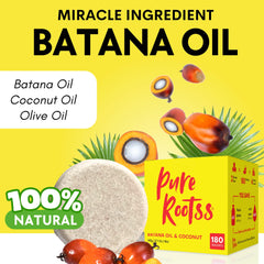 PureRootss Batana Oil Shampoo Bar Set 3 close-up shows packaging and sustainable design