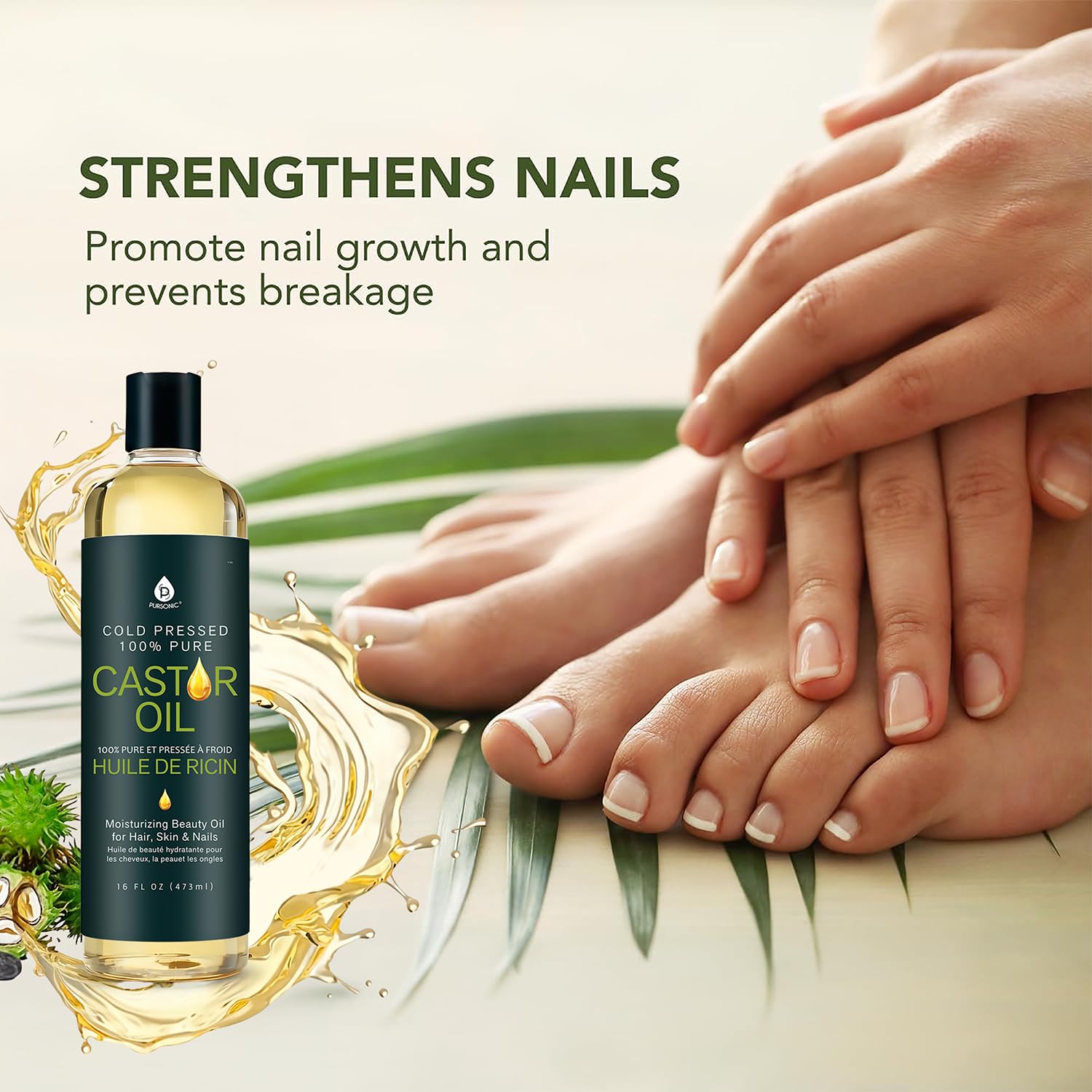 Pursonic Castor Oil amber glass bottle preserves potency during storage.