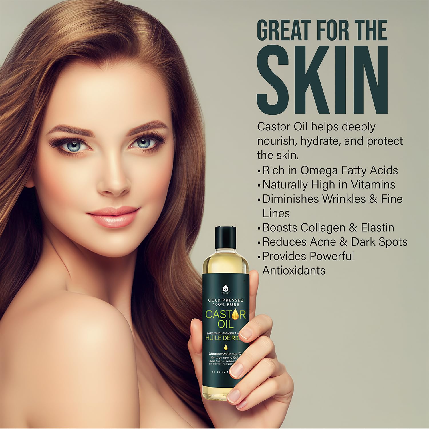 Pursonic Castor Oil pour demonstrates easy application on scalp and lashes.
