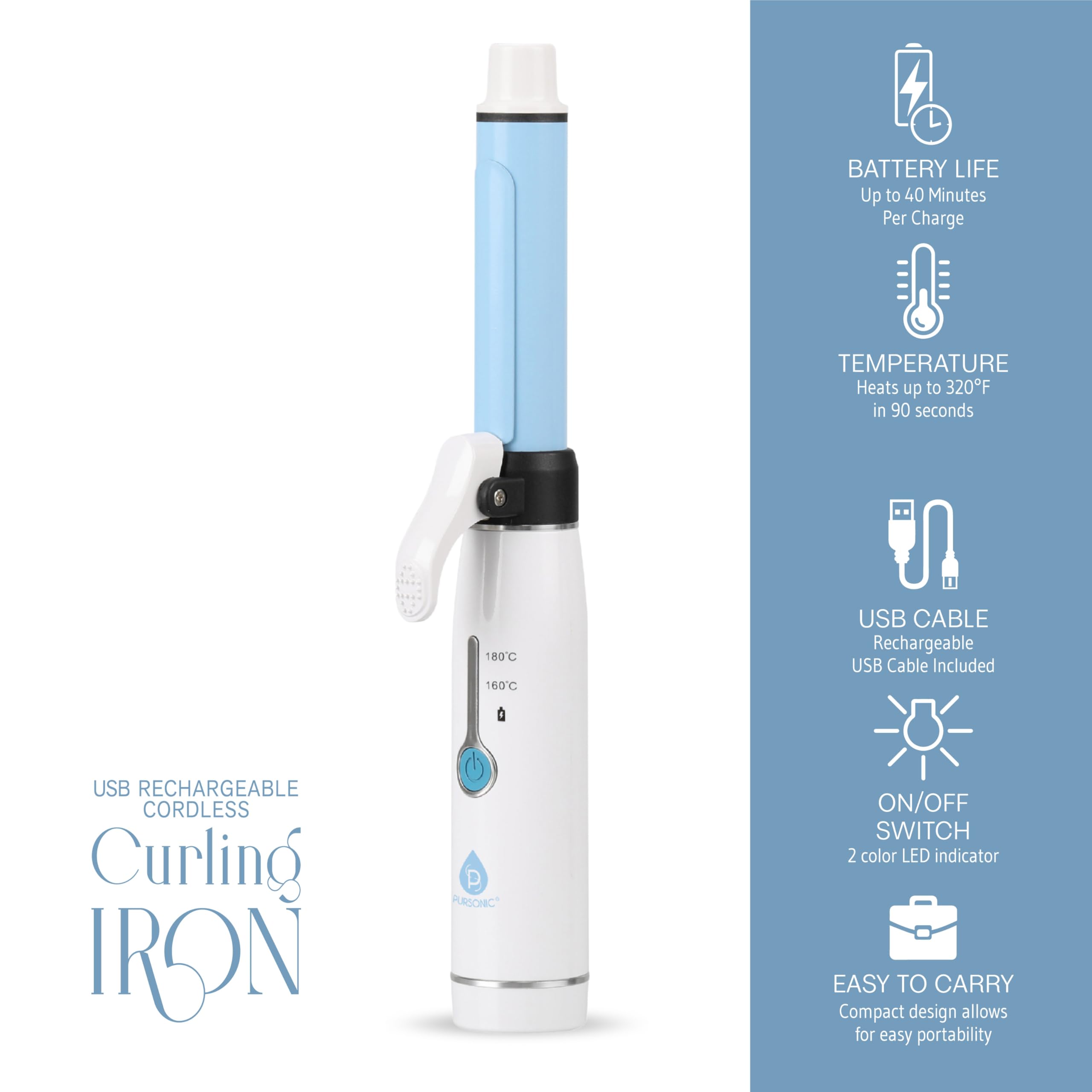 Pursonic curling iron ceramic heating plate for smooth glide and reduced snagging