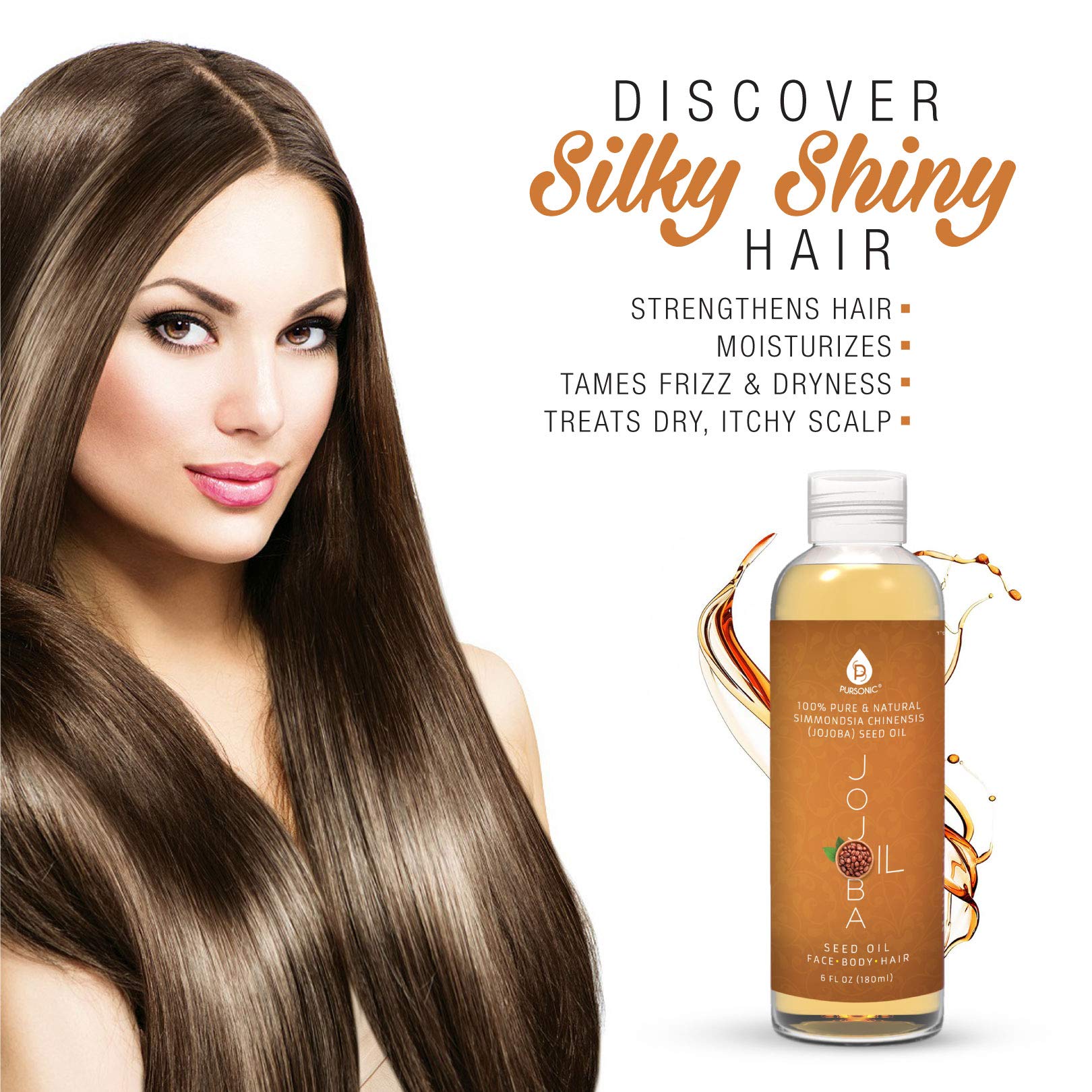 Pursonic Jojoba Oil application demonstrates daily use on face, hair, and nails.
