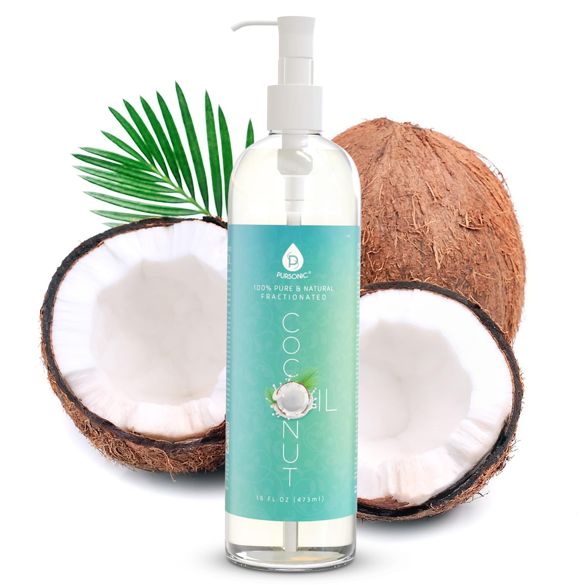Pursonic Pure Unscented Fractionated Coconut Oil bottle pour showing quick absorption