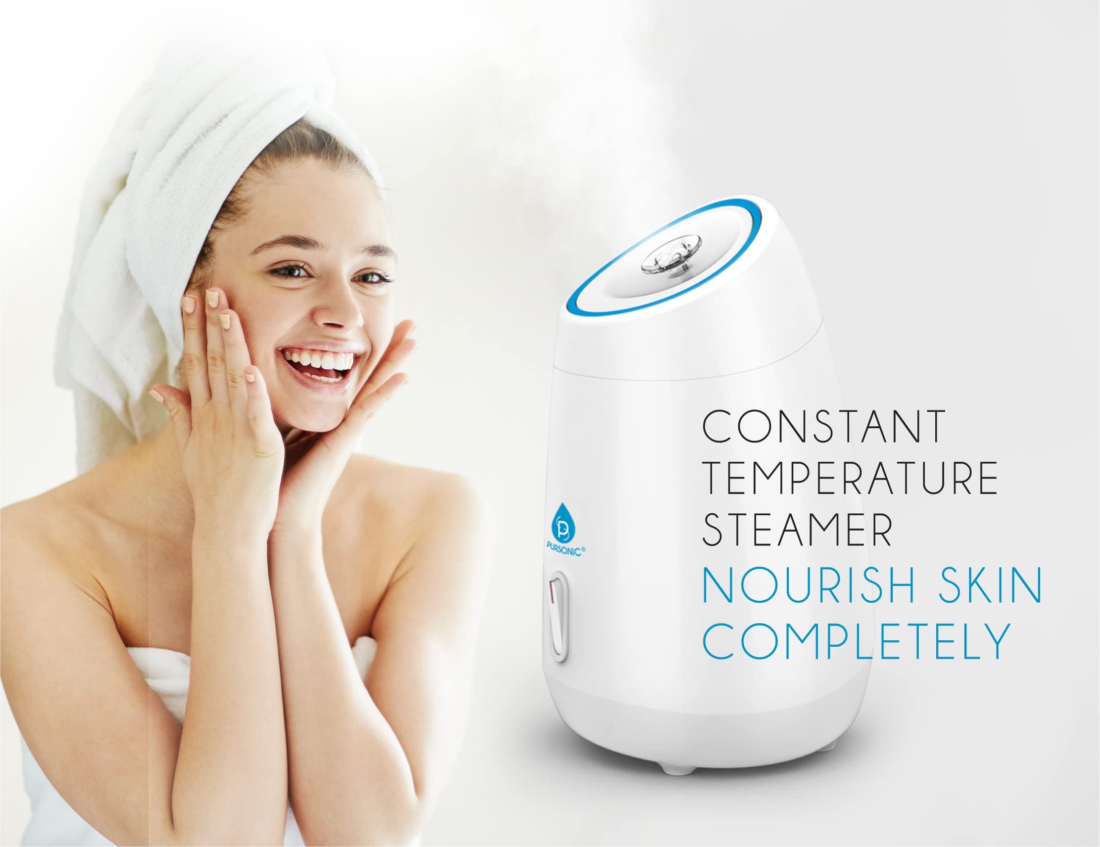 Pursonic White Facial Steamer steam closeup—gentle vapors for deep pore hydration.