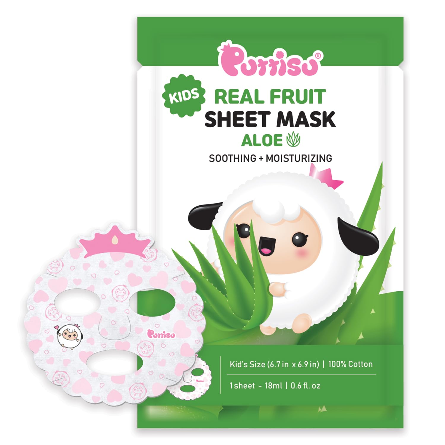 Puttisu real fruit mask sheet for kids with aloe provides gentle hydration
