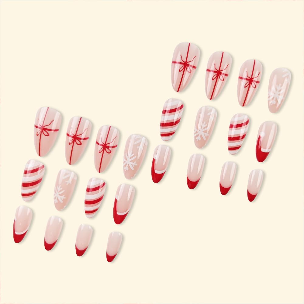 Puyokinm almond press-on nails package contents with glue stickers and file