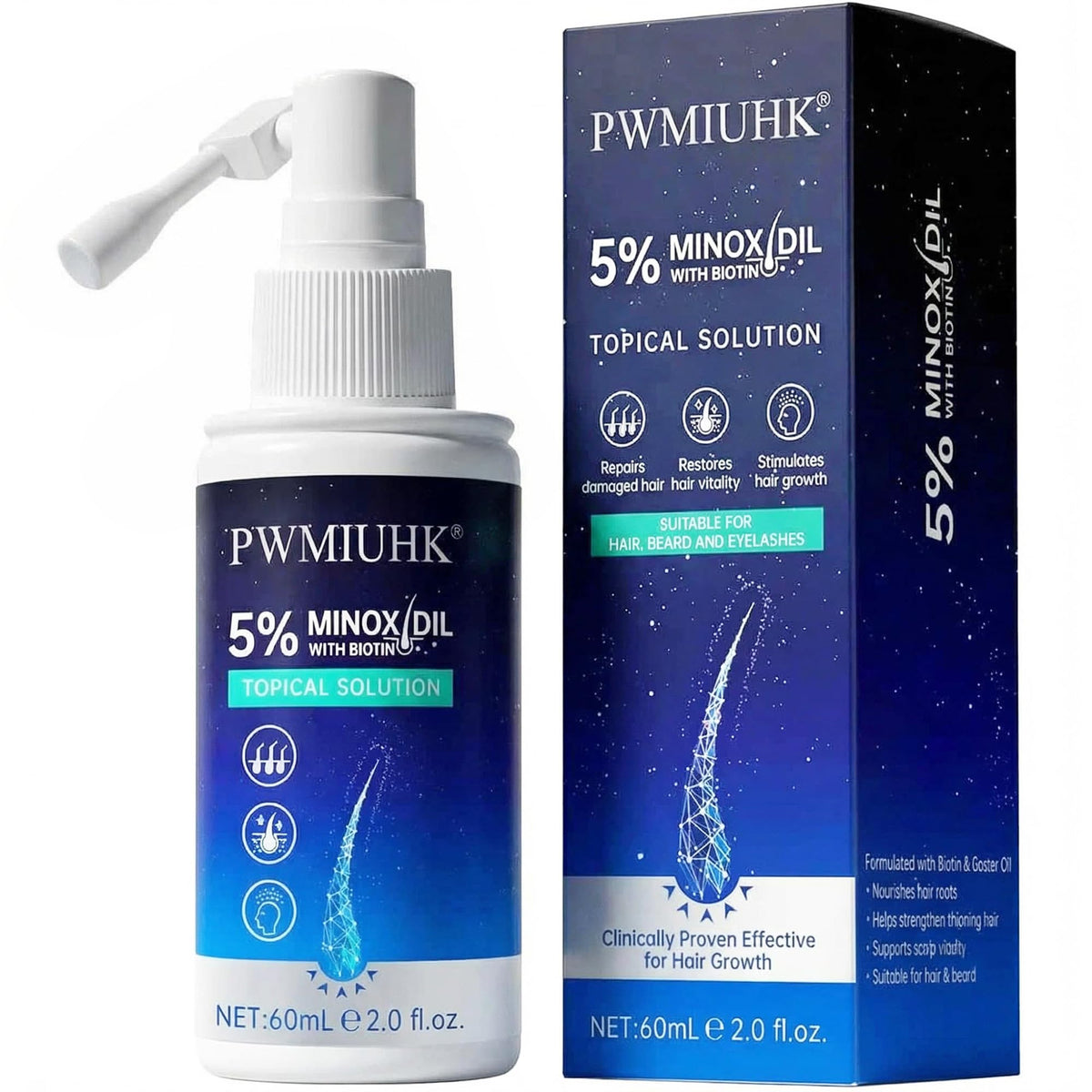 PWMIUHK Minoxidil bottle front with 5% formula for thinning hair support