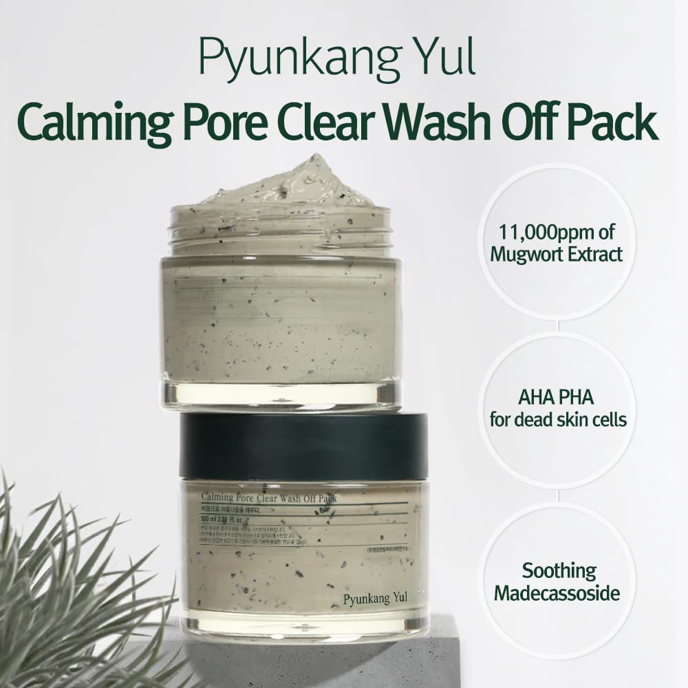 Mask swatch on hand with mugwort and green tea powder for gentle purification