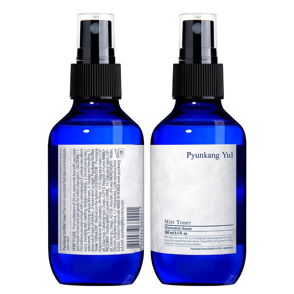 Pyunkang Yul Facial Mist Toner spray in action demonstrating quick absorption.
