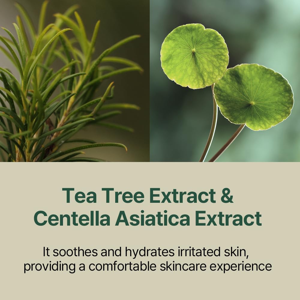Tea tree and AHA/PHA ingredients highlighted beside PKY mist packaging.