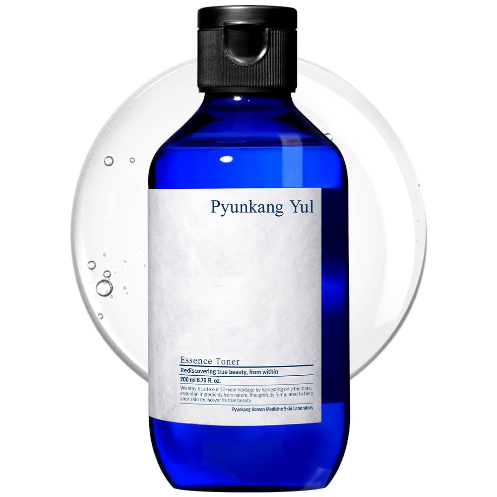 Pyunkang Yul PKY Essence Toner bottle pour demonstrates deep hydration for the skin.