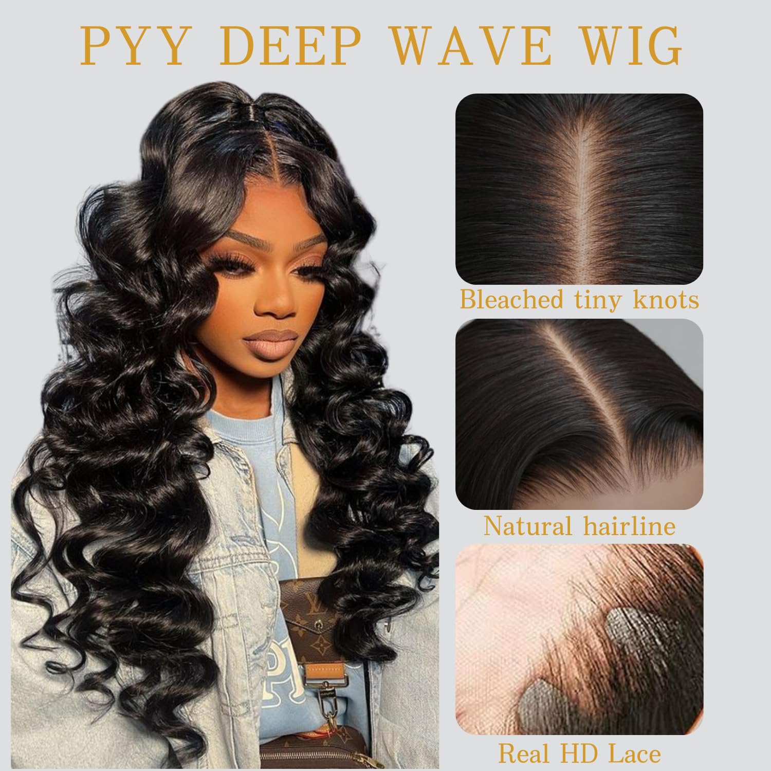 PYY Deep Wave wig side part demonstrates deep parting for versatile styling.