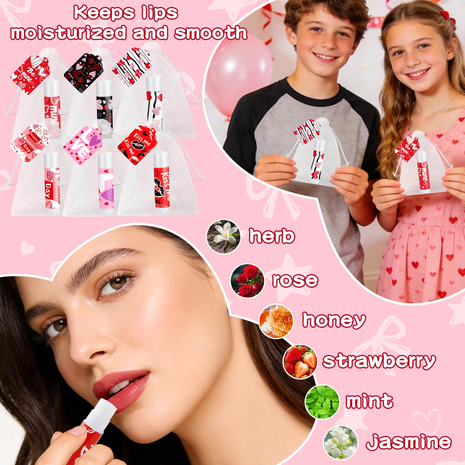 QAUYETM organza pouches – 50-pack gift-ready packaging for lip balms.