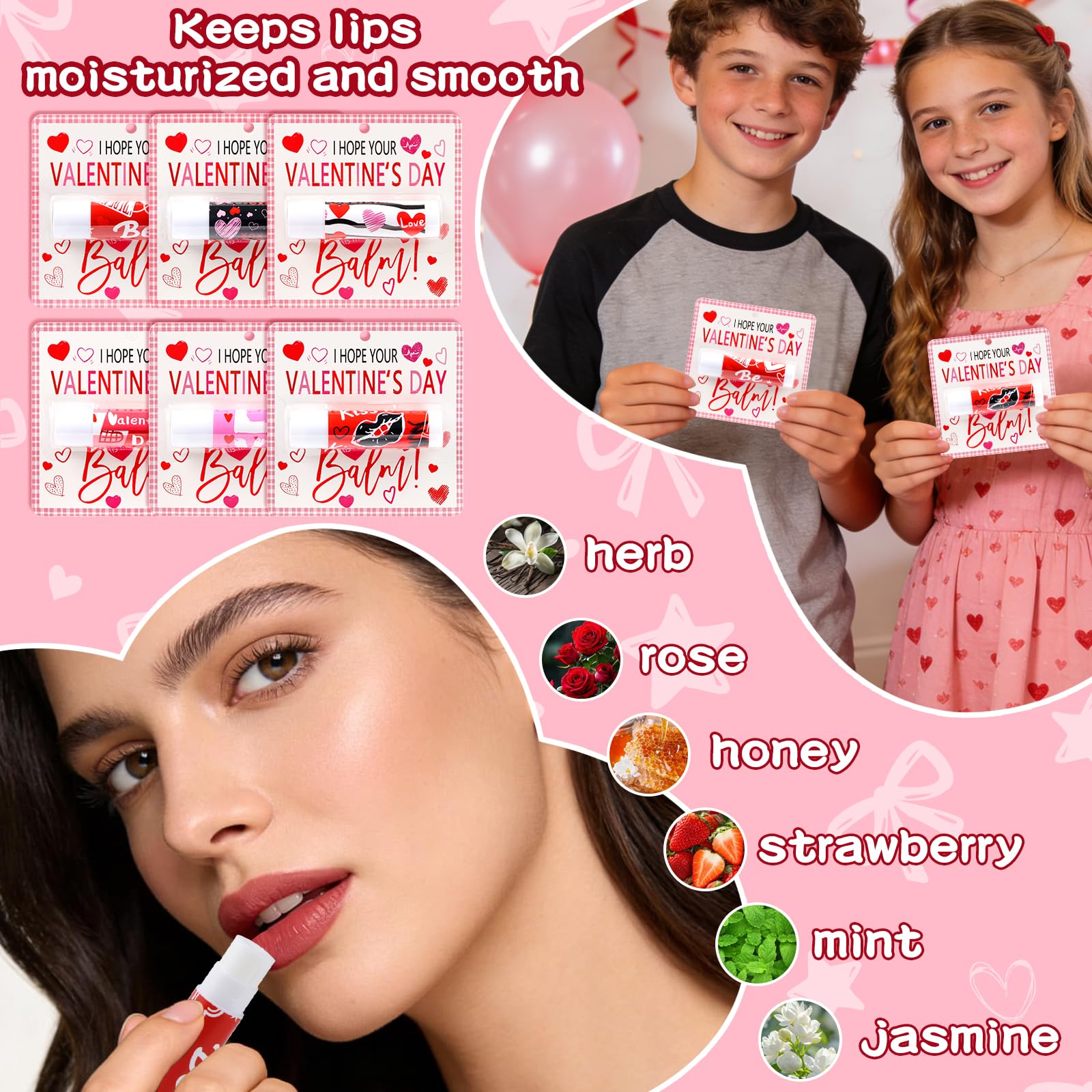 QAUYETM mint flavor lip balm with Valentine design, refreshing on the go