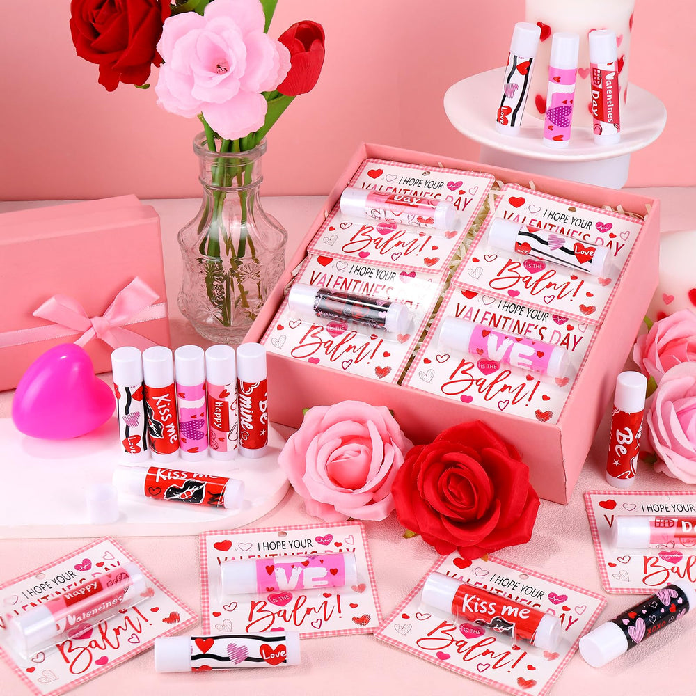 QAUYETM rose flavor lip balm with Valentine design, chic gift idea
