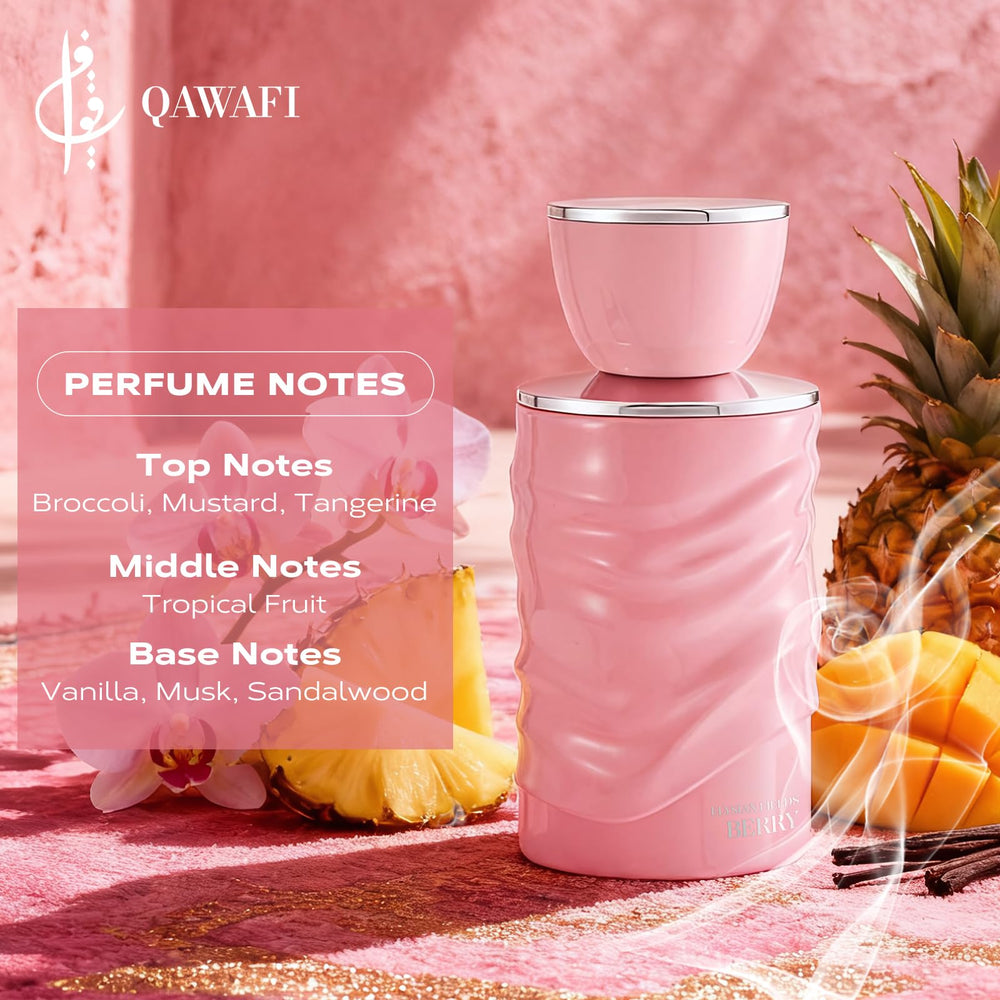 QAWAFI Elysian Fields tropical-fruit-medley close-up emphasizes long-lasting fruity aroma