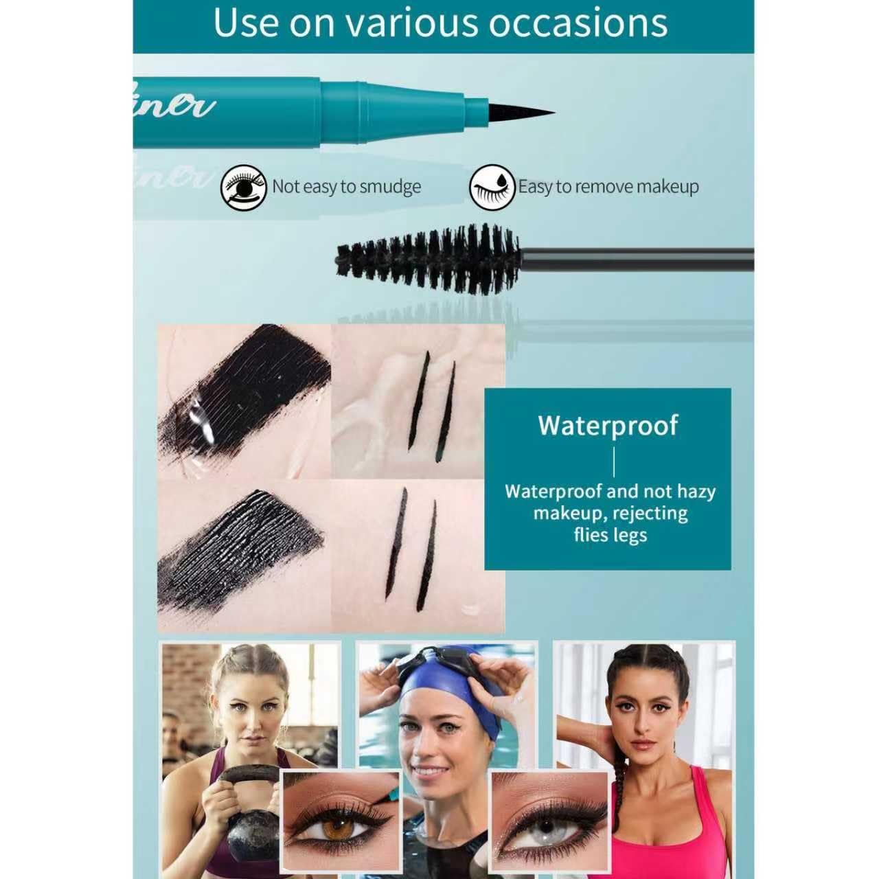 Qawnfy Extension Mascara and Eyeliner Set all-day wear demonstration for lasting beauty.