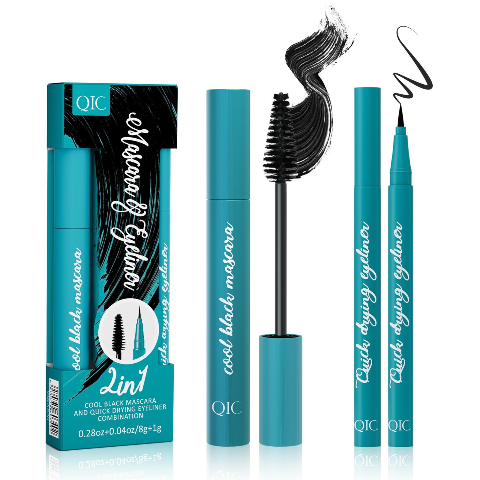 Qawnfy Extension Mascara and Eyeliner Set packaging, travel-friendly for daily use.
