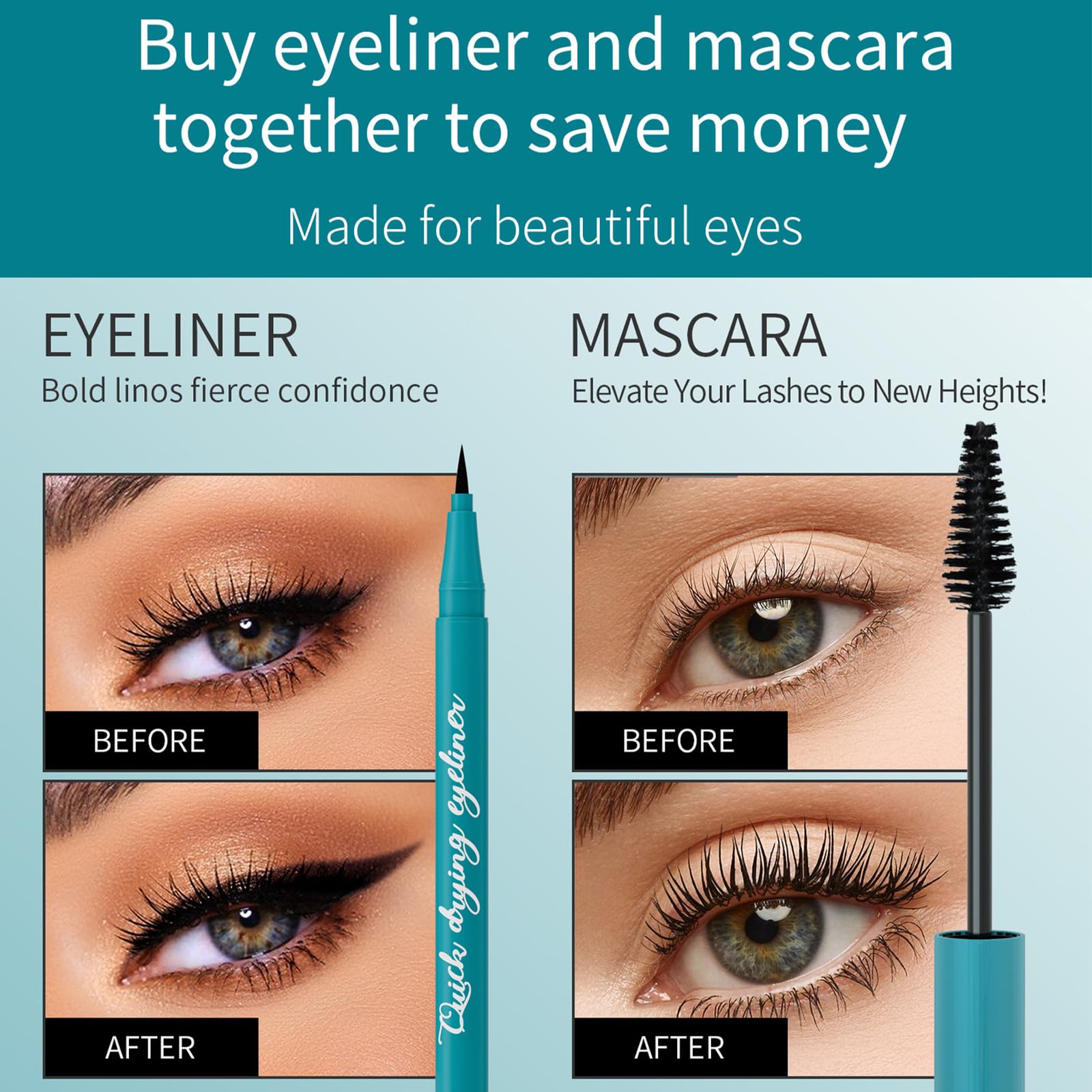 Qawnfy Extension Mascara and Eyeliner Set wand close-up shows precise tip.
