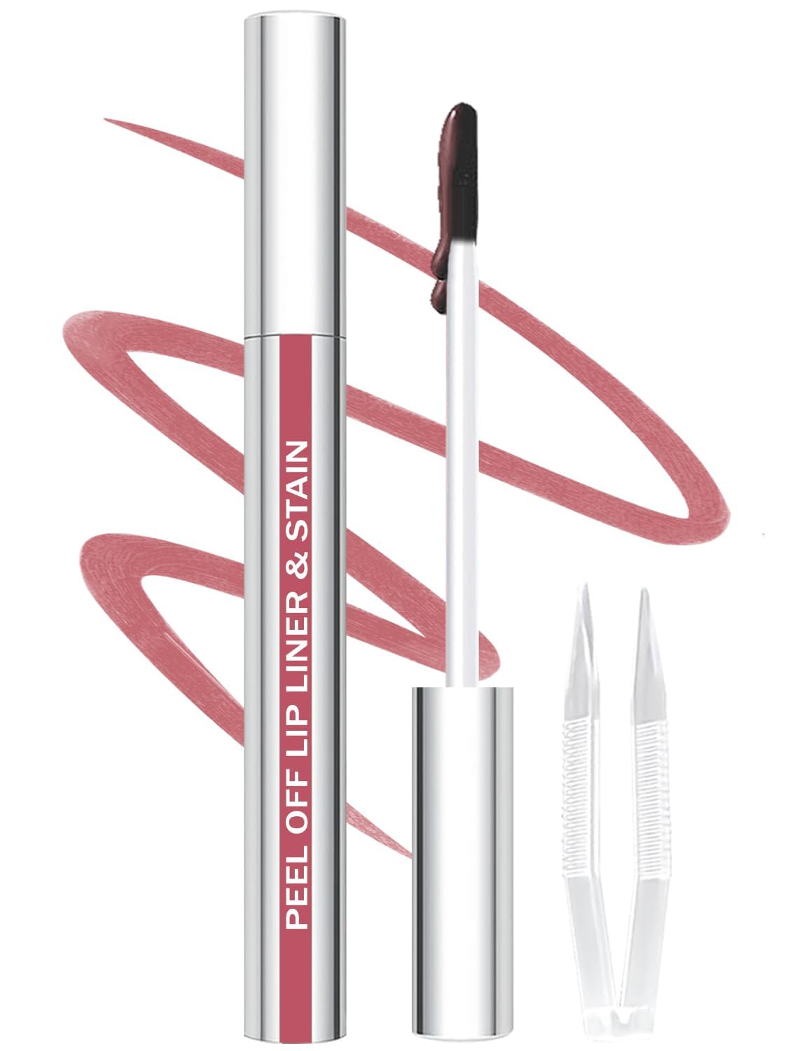 QCMME lip liner stain with tweezer packaging for easy on-the-go touch-ups.