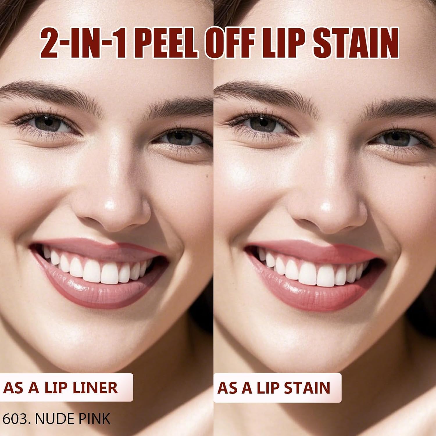 QCMME lip liner stain applied for precise lip shape and clean definition.