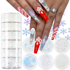 Qdsuh Christmas nail art snowflake glitters in a six-box set for dazzling holiday nails