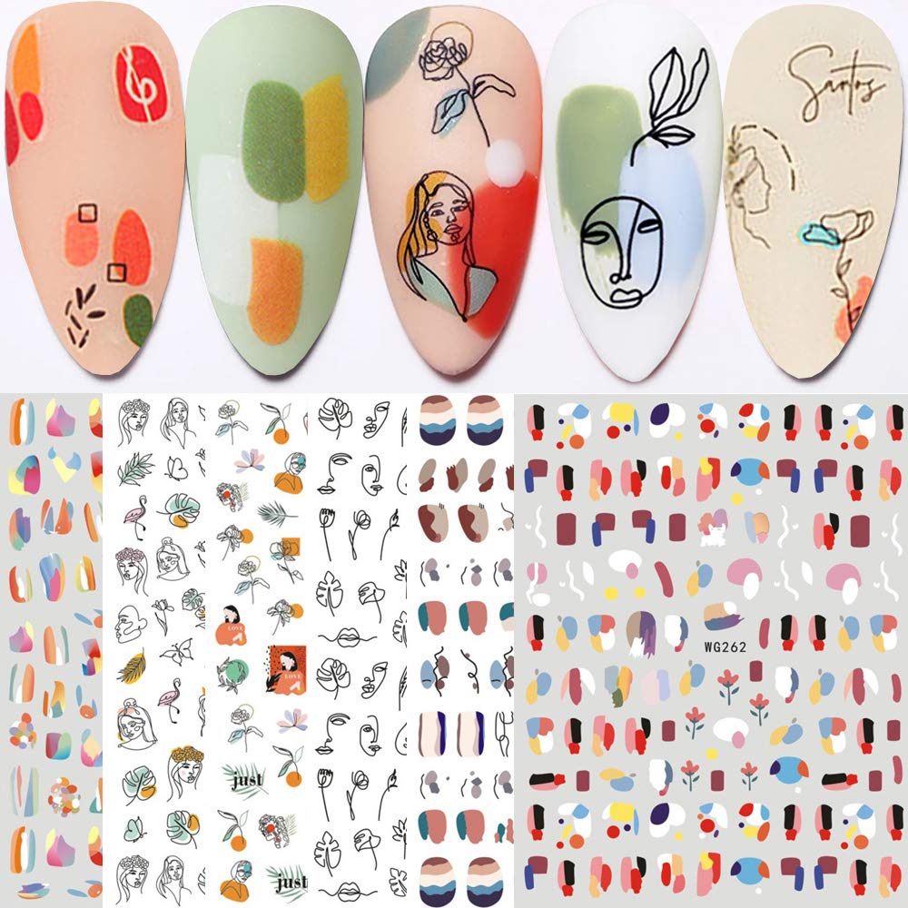 Qdsuh Graffiti Fun Nail Stickers abstract lady-face design for chic nails