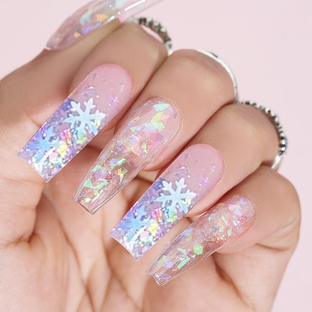 Qdsuh laser white snowflake nail glitter for luminous winter designs