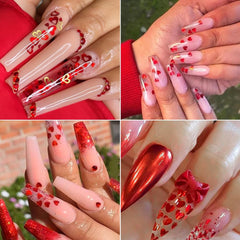 Qdsuh red heart glitter flakes provide vibrant, holographic shine for 3D nail art.
