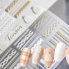 Qdsuh winter sweater stickers featuring braids add texture for a standout manicure