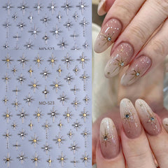QEYRIYI silver star nail stickers add metallic shine for elegant manicure accents