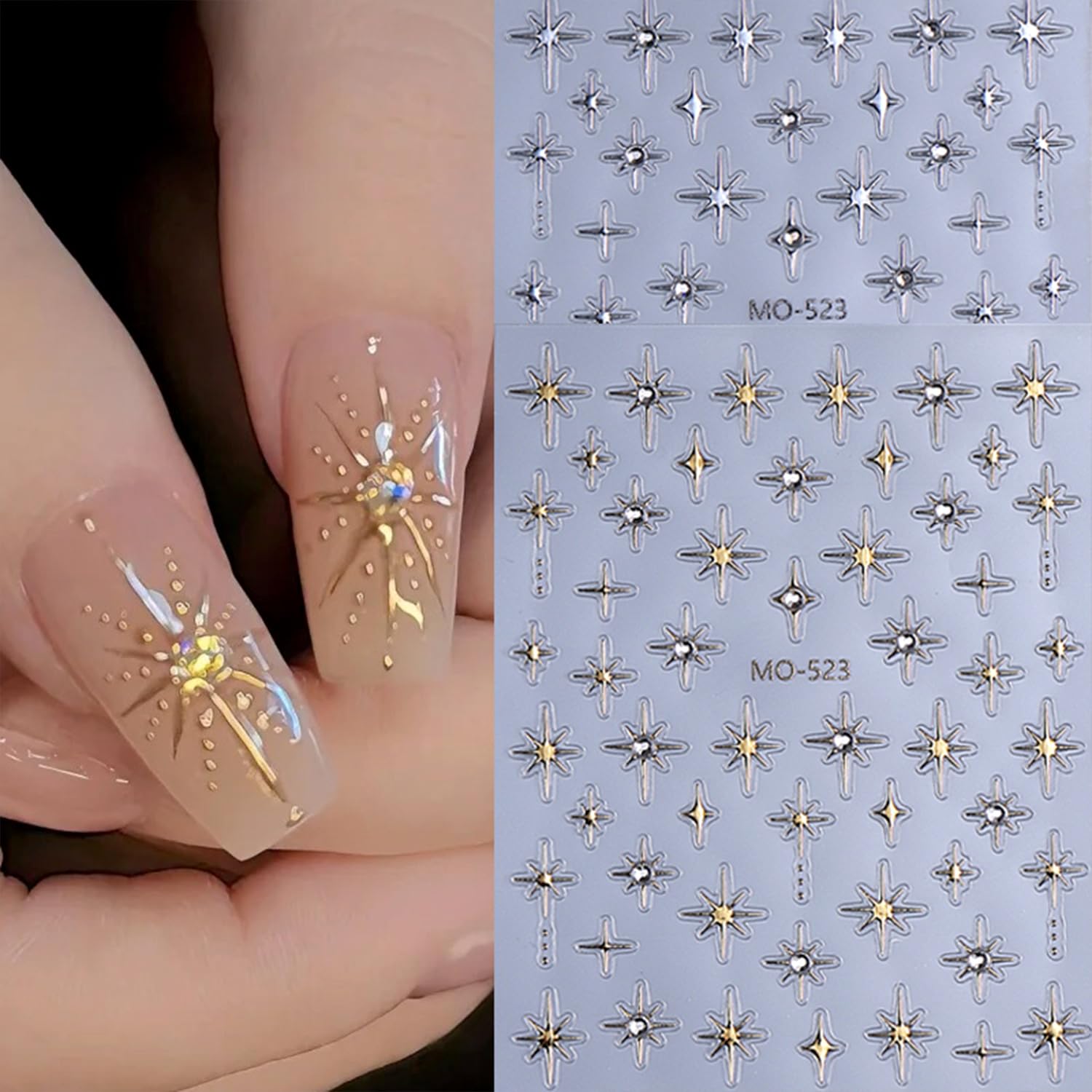 QEYRIYI white star nail stickers offer clean contrast for minimalist nail designs