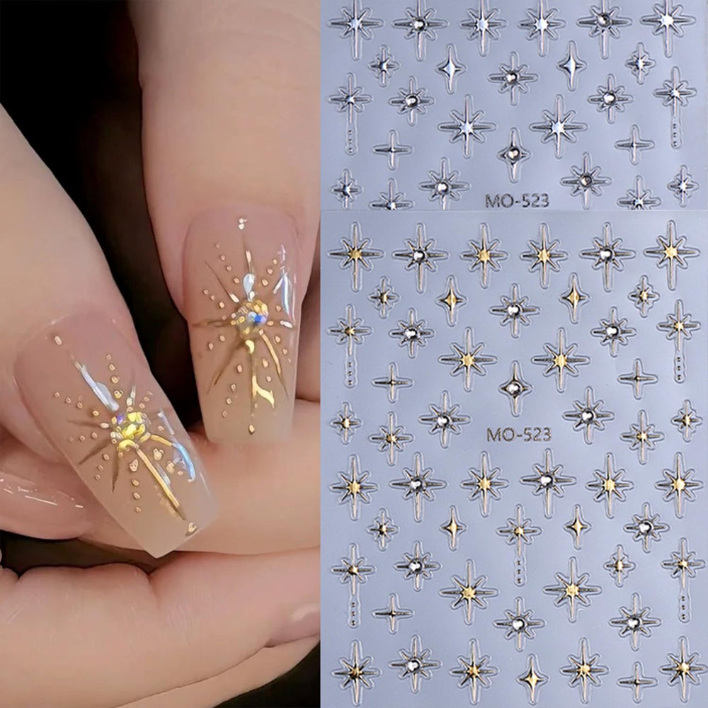 QEYRIYI white star nail stickers offer clean contrast for minimalist nail designs