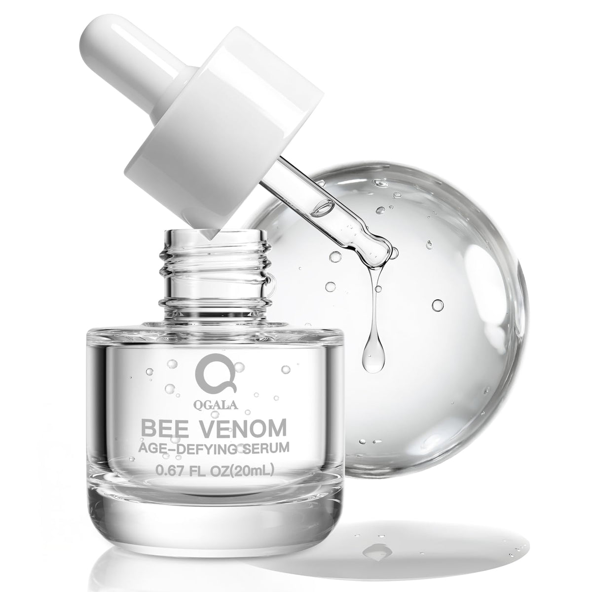 Qgala Bee Venom Serum bottle for a premium skincare ritual.