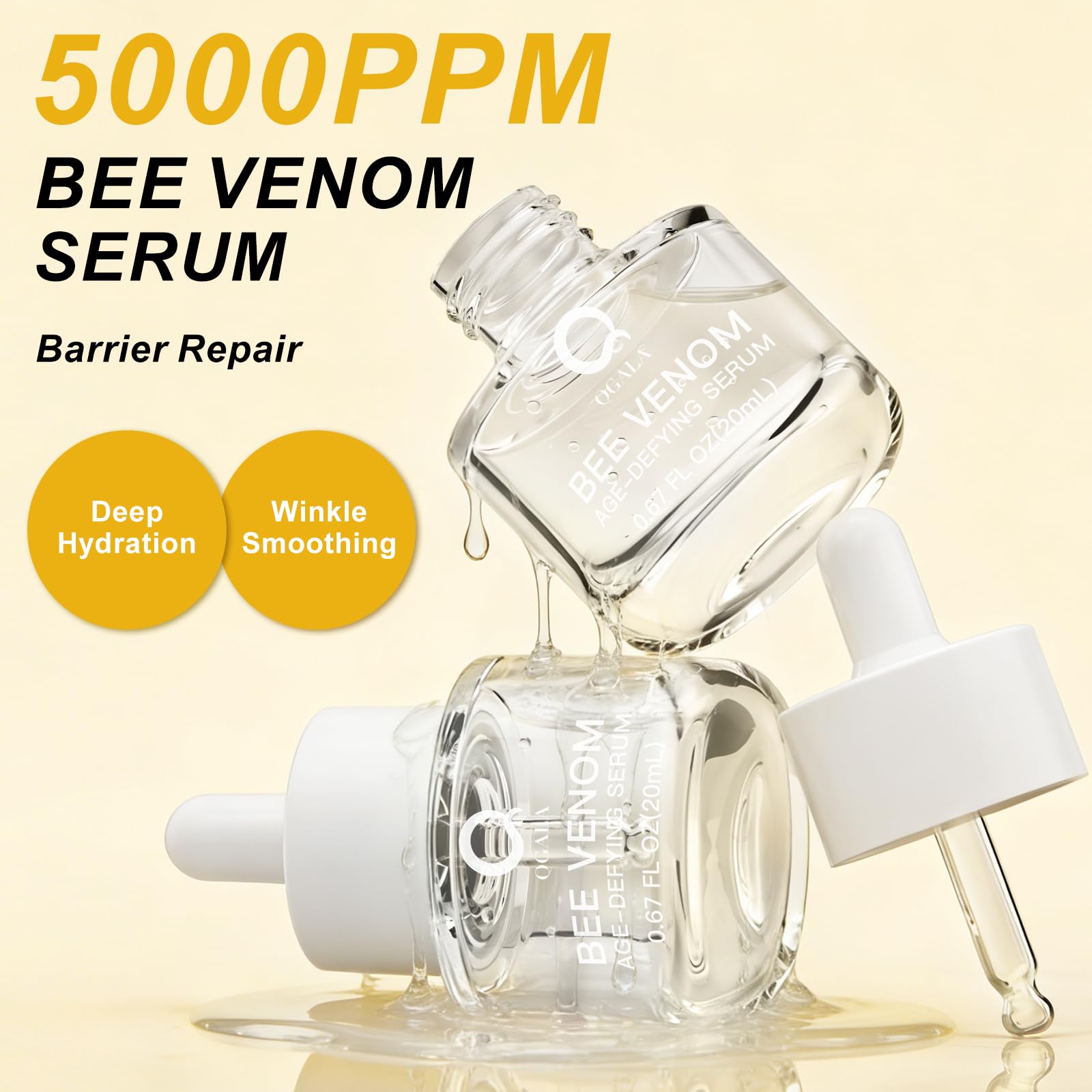 Qgala Bee Venom Serum dropper ready for precise application.