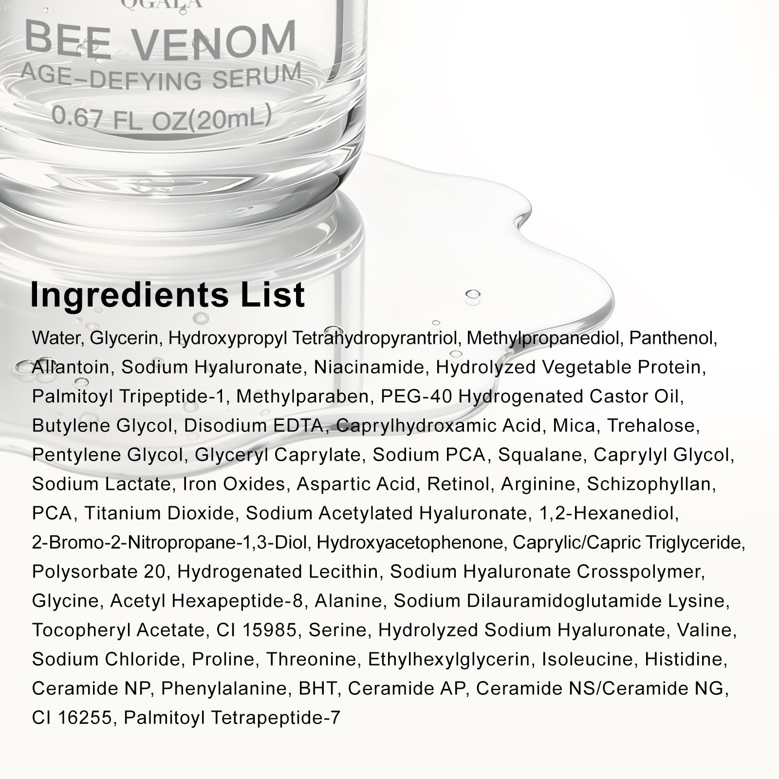 Qgala Bee Venom Serum promotes a radiant complexion in natural light.