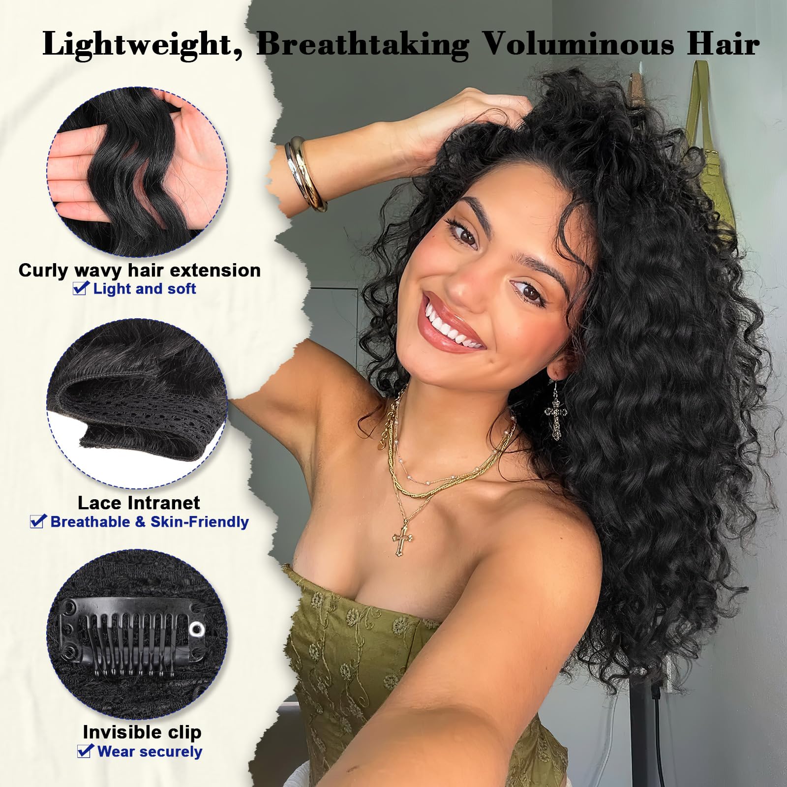 QGZ Curly Clip-in Extensions undergoing heat styling to straight, silky look