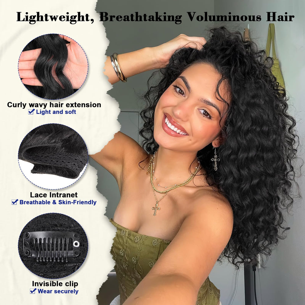 QGZ Curly Clip-in Extensions undergoing heat styling to straight, silky look