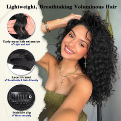 QGZ Curly Clip-in Extensions undergoing heat styling to straight, silky look