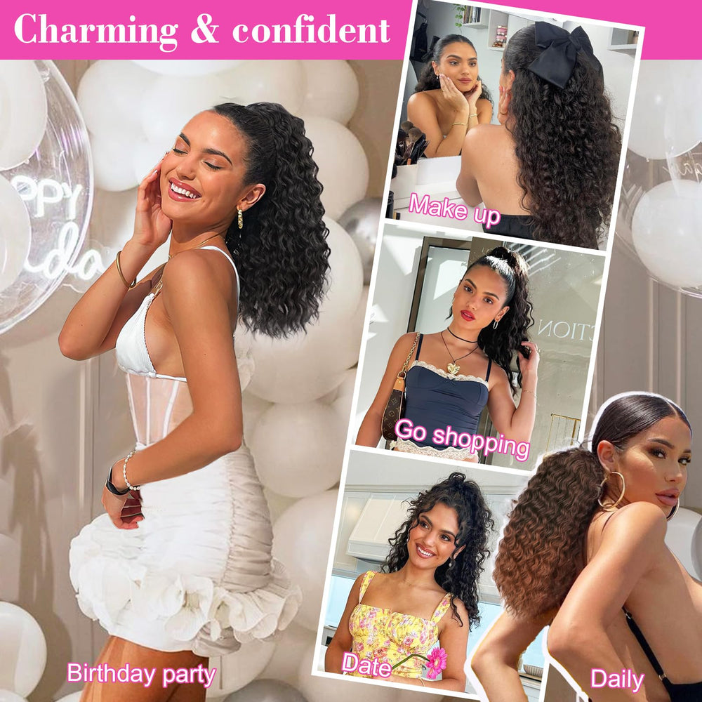 QGZ Afro curly texture ponytail for natural-looking volume