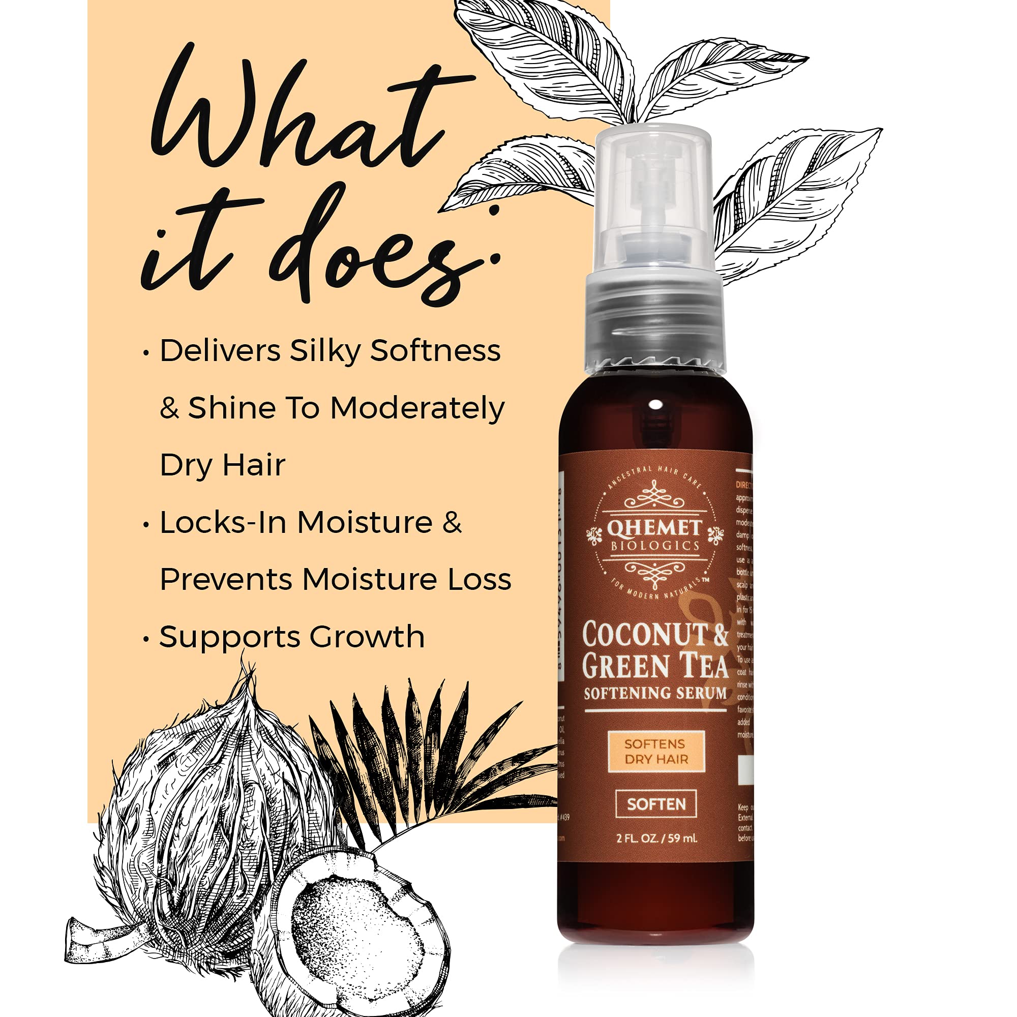 Qhemet Biologics softening serum applied to hair to improve slip for detangling.
