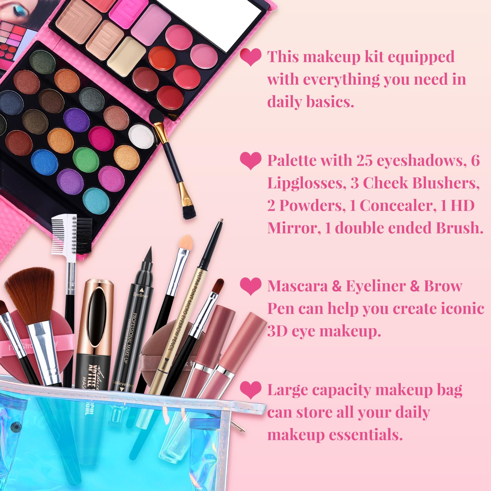 QiBest waterproof mascara with stamp eyeliner for defined eyes
