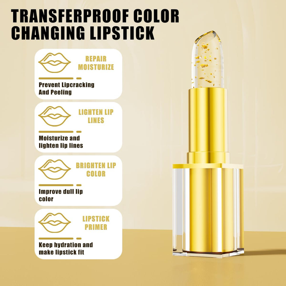 QIC color-changing lipstick close-up swatch demonstrates pH-based shade shift.