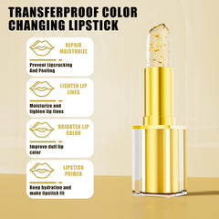 QIC color-changing lipstick close-up swatch demonstrates pH-based shade shift.
