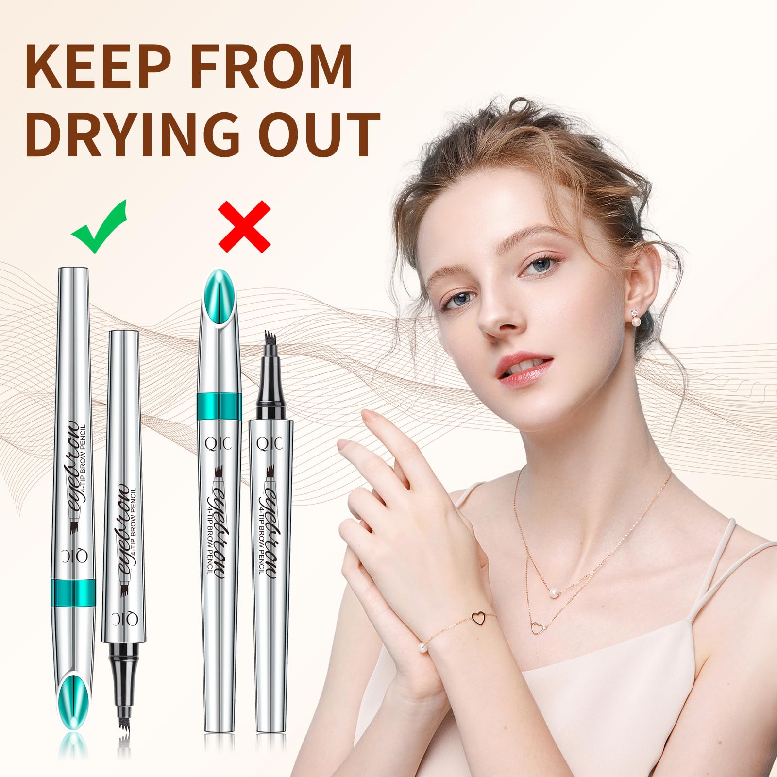 QIC brow pencil waterproof and smudge-proof during workouts and rain.